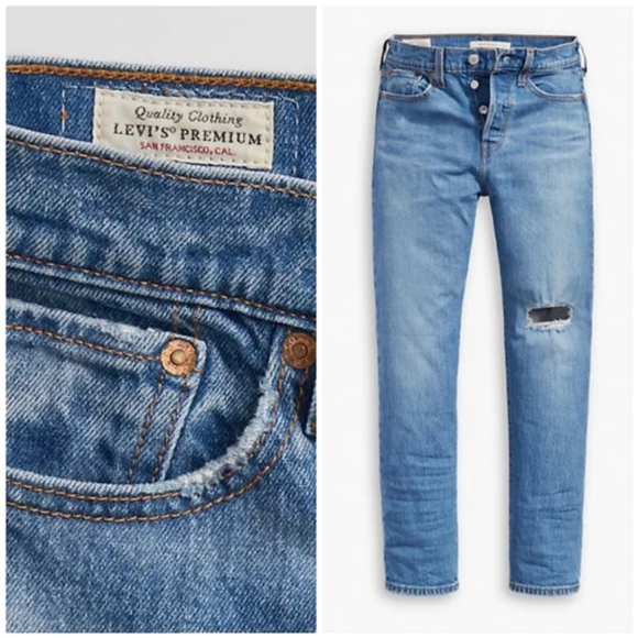 Levi's Wedgie Crop Straight Leg Jeans Distressed - Picture 3 of 9